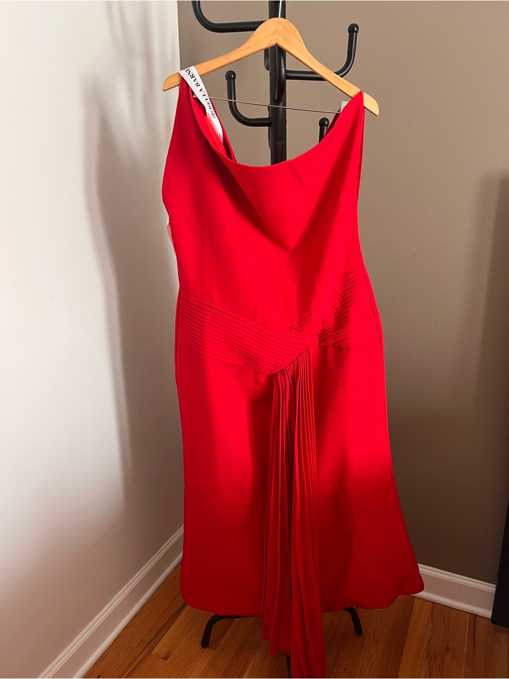 U.S. Size 2XL - Bella Barnett One-Shoulder Red Evening Dress with Pleated Accent